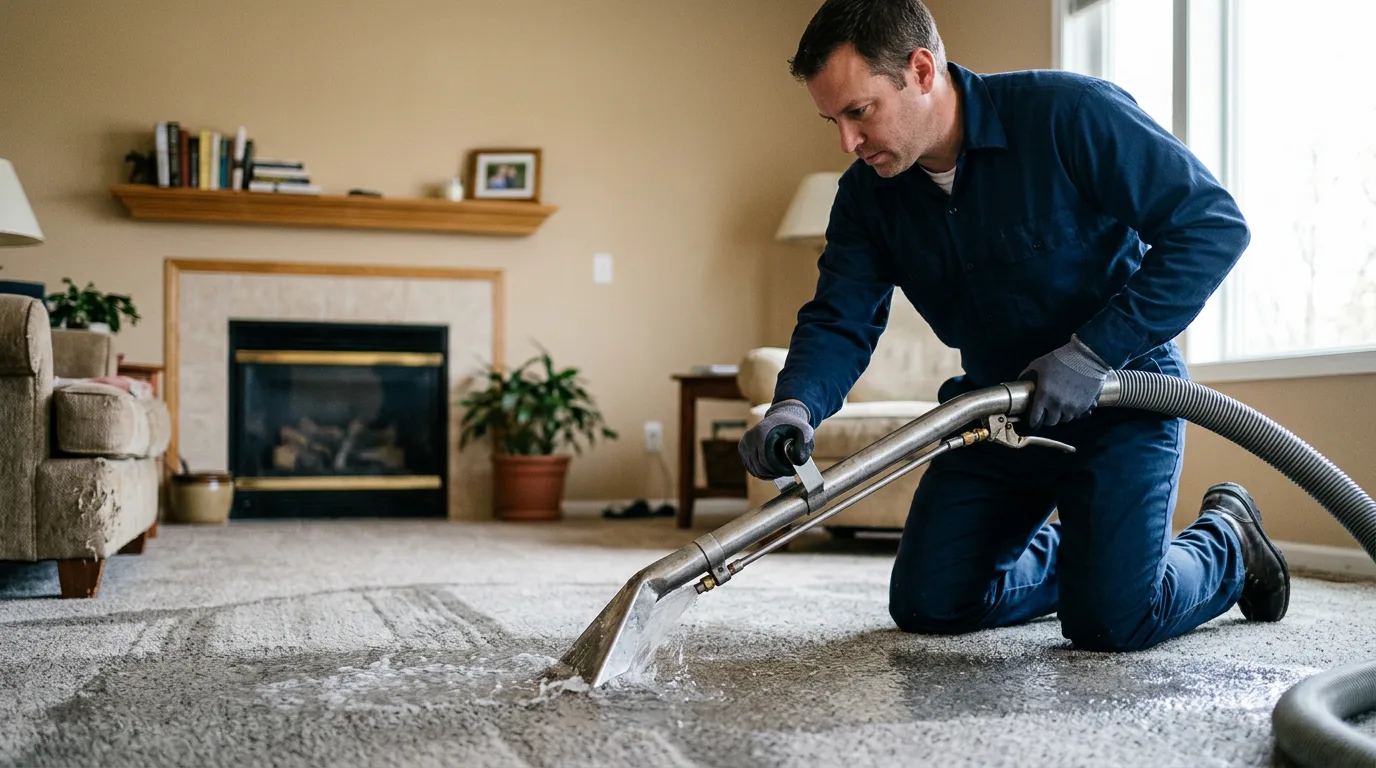 Water damage restoration technician working near Bluffton, IN